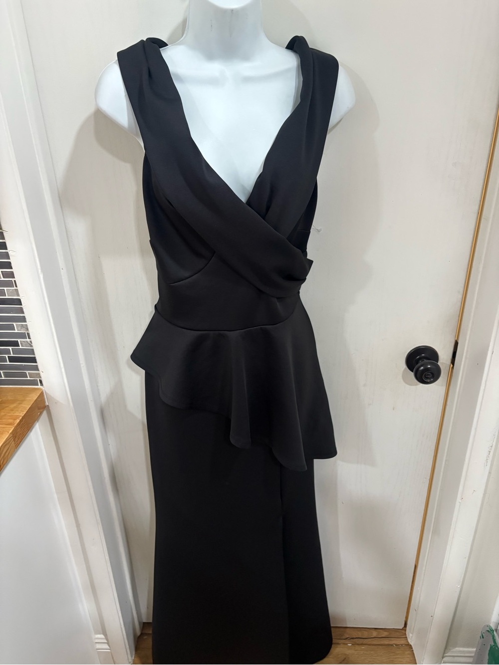 Elegant evening  Black Peplum Wrap Maxi Dress